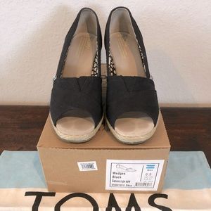 Tom’s Open Toe Canvas Espadrille Wedges